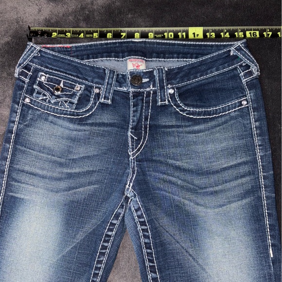 True Religion Size 30 Disco Becky Big T Dark Wash Low Rise Bootcut Jeans - Picture 3 of 12
